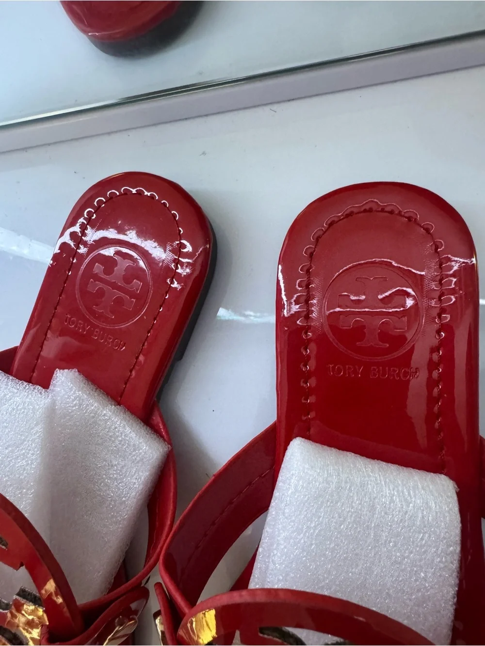 Tory Burch Red Patent Miller Logo Thong Sandals